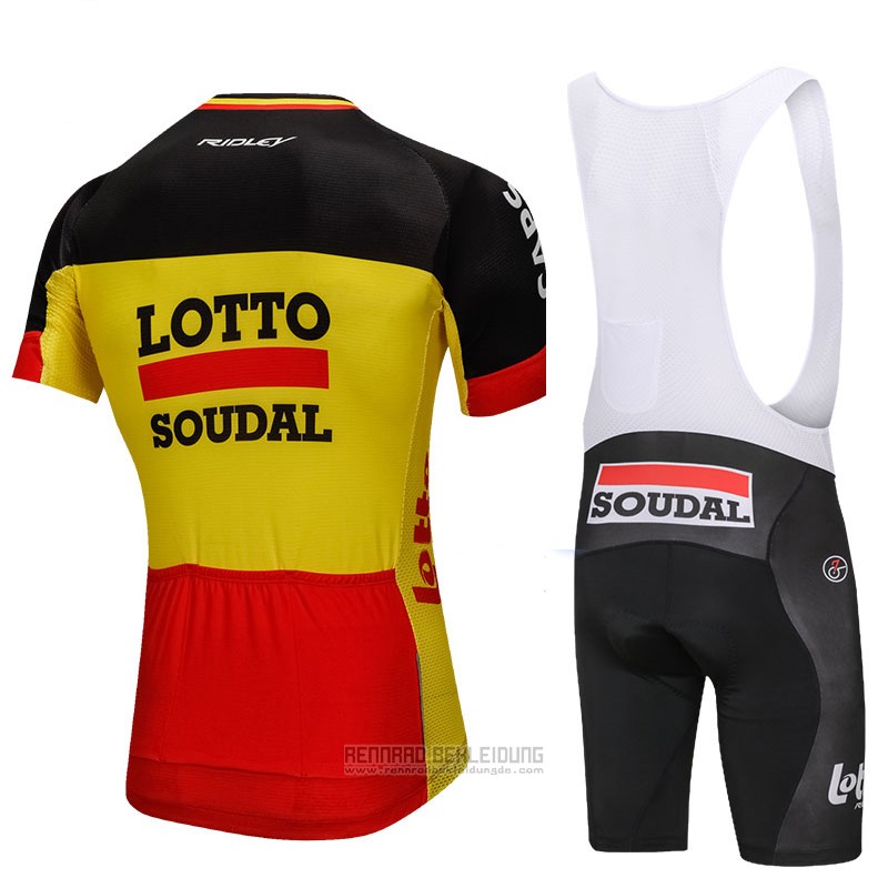 2018 Fahrradbekleidung Lotto Soudal Shwarz und Gelb Trikot Kurzarm und Tragerhose